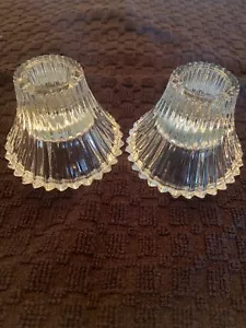 Pair of 2 crystal pleated taper candle holders almost 2 1/2 inches tall - Picture 1 of 1