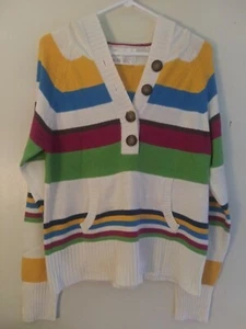 AEROPOSTALE Women's Cream Striped Hoodie Pullover Henley Size XL - Picture 1 of 5