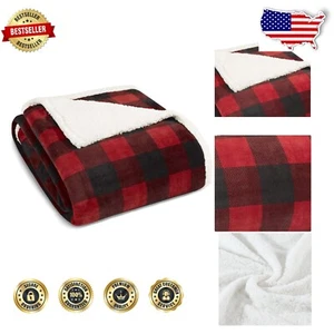 Luxurious Red Check Sherpa Fleece Blanket - Perfect Gift for Cozy Nights - Picture 1 of 9