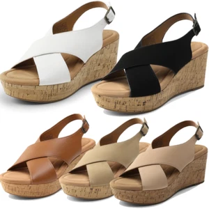 Women Ankle Strap Open Toe Platform Wedge Sandals Wedding Party Dress Shoes - Picture 1 of 32