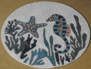 Seaside Paradise 15" Beaded Place Mat Starfish Seahorse Coral New Sea Life NEW - Picture 1 of 4