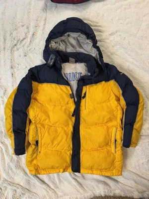 Chaqueta acolchada vintage Nike para niños grande 14-16 amarillo azul abrigo de esquí retro Y2K Foto 1 de 4
