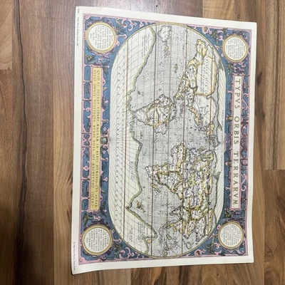 Vintage 1590 World Map Print by Abraham Ortelius 21 1/2" x 19 1/2" - Image 1 of 4