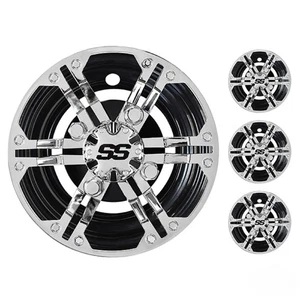 Golf Cart EZGO Yamaha Club Car 8" Daytona Chrome | Black Wheel Cover Set of 4 - Picture 1 of 2