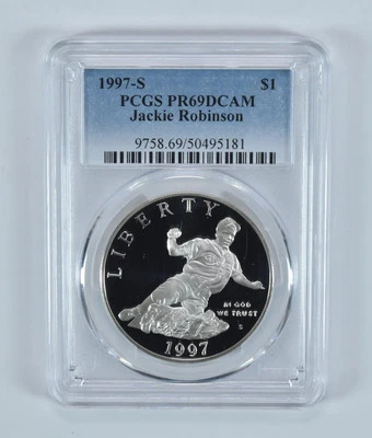 1997-S Jackie Robinson Commemorative Dollar PR69 DCAM PCGS Blue Label - Image 1 of 4
