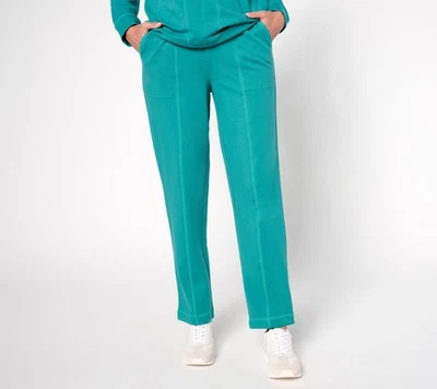 Pantalones pequeños para mujer Denim & Co. PM Active felpa francesa rectos verdes A678075 Foto 1 de 4