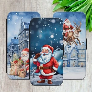CHRISTMAS SANTA FLIP CASE FOR IPHONE SAMSUNG GOOGLE SNOW GIFT WALLET PHONE COVER - Picture 1 of 38