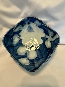 Fitz& Floyd Porcelain Blue White Square Bowl Camellia Folkart Vintage - Picture 1 of 13