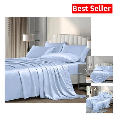 Sumptuous Baby Blue King Satin Sheets Set - Soft, Breathable, Wrinkle-Resistant - Image 1 of 4