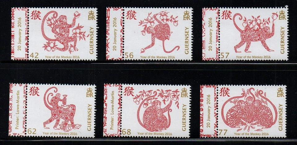GUERNSEY, SCOTT # 1326-1331, JUEGO MNH - FELIZ AÑO NUEVO DEL MONO 2016 Foto 1 de 1