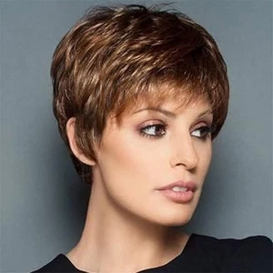 QUEENTAS Short Pixie Wig Women Chestnut Brown Synthetic Hair Heat Resistant UK - Picture 1 of 14