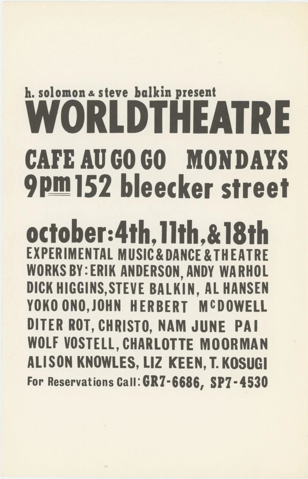 Alison Knowles Yoko Ono / H Solomon and Steve Balkin Present Worldtheatre 1965 - Image 1 of 1