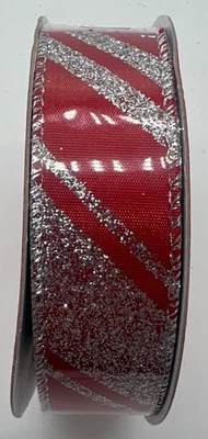 Hobby Lobby Christmas Ribbon, Red & Silver Striped, Wired Edged,  1" X 30 Ft - Image 1 of 4