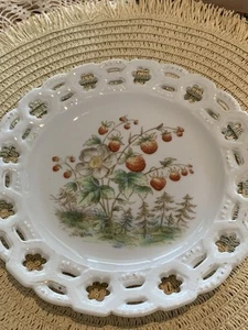 π VINTAGE Decorative Porcelain Plate/ Lattice Edge.Wild Strawberry. Cottagecore - Picture 1 of 10