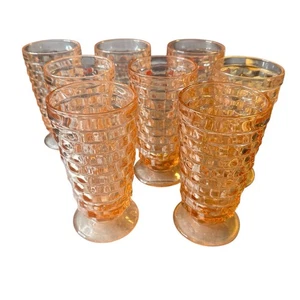 8 INDIANA GLASS Whitehall Colony CUBIST Pink PEDESTAL 12oz Tumblers 6" Vintage - Picture 1 of 5