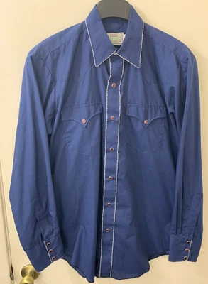 Vintage H Bar C Ranchwear Pearl Snap Blue Long Sleeve Shirt Men’s 15-1/2 | 34 - Image 1 of 4