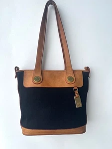 Dooney and Bourke Black & Tan Carry Bucket Tote Handbag Purse 13" - Picture 1 of 10