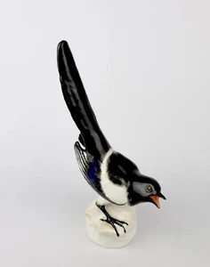 Estatuilla de pájaro urraca de porcelana LFZ vintage años 50 URSS pintada a mano coleccionable - Imagen 1 de 10