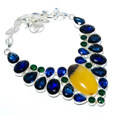 Collar enchapado en plata simulada de zafiro azul piedra septeriana 17,99" T2 Foto 1 de 3