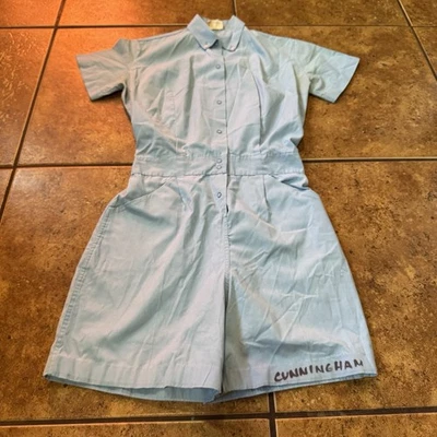 Vestido listrado azul uniforme enfermeira Segunda Guerra Mundial tamanho 10 anos 50 anos 60 - Imagem 1 de 4