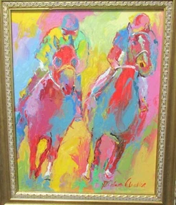 RICHARD WALLICH ORIGINAL ACRYLIC ON CANVAS HORSE RACING PAINTING FRAMED - Picture 1 of 6