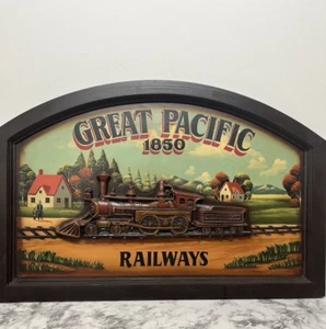 Great Pacific 1850 Railways 3 D Wood Carving and Painting Train is Bold Relief - Picture 1 of 7