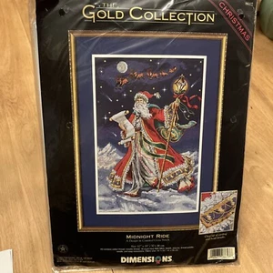RARO Dimensions Gold Collection Midnight Ride Babbo Natale punto croce 8617 KIT sigillato - Foto 1 di 12
