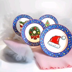 "Platos de almuerzo de vidrio para fiesta de Navidad de 8"" - árbol, sombrero, corona, diseño de regalo (juego de 4" - Imagen 1 de 6