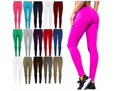 Women's Ladies Viscose Lycra Plain Stretchy Soft Leggings With Elasticated Waist - Image 1 of 3