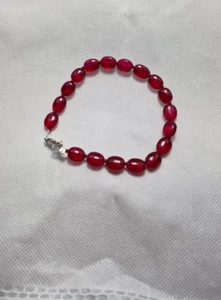 Red Ruby Hydro Gemstone 8x10 mm Oval Beads 925 Sterling Silver 5-10" Bracelets - Picture 1 of 7