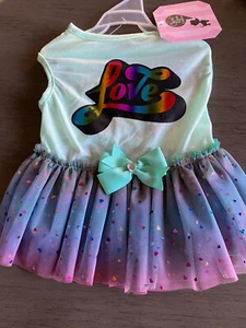 COCO LANE MINT GREEN SKIRT HEARTS "LOVE" VALENTINES DAY DRESS Puppy/Dog MED NWT - Picture 1 of 2