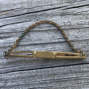 Nu-Lok Tie Bar Clip Clasp w/Chain Brass Tone Metal Vintage Verdigris Wear 2-1/2" - Picture 1 of 12