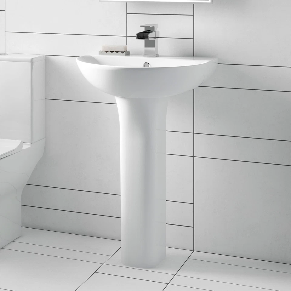 Nuie Freya Basin & Full Pedestal 550mm 1 Tap Hole Modern Bathroom Round Sink