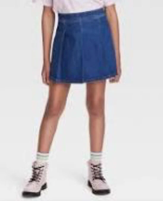 Girls Art Class Pleated Denim Skirt Size S 6/6X Blue Medium Wash