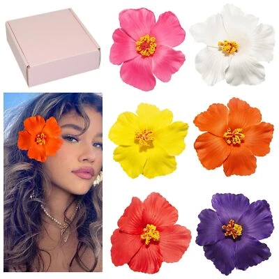6Pcs Hawaiian Flower Hair Clips Artificial Flower Hair Clips Barrettes for Women - Image 1 of 4