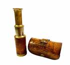 6" Engraved Brass Pocket Telescope, Nautical Spyglass Scope With Leather Case