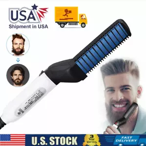 Beard Hair Straightener Quick Heated Electric Brush Straightening Men Comb Style - Picture 1 of 14