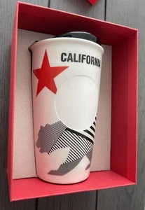 2015 Starbucks California Bear Flag 12oz Traveler Ceramic Cup w/ Black Lid - Picture 1 of 4
