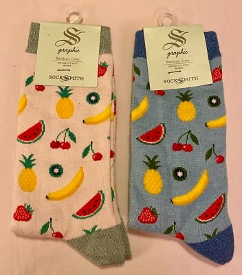 Nuevo con etiquetas Calcetines Socksmith Grafic Para Mujer "Let's Get Fruity" Lote de 2 pares Bambú Crew Foto 1 de 4
