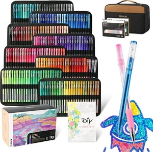 Ultimate 400 Pack of Fine Tip Glitter Gel Pens for Adult Coloring & Art Projects - Picture 1 of 9