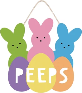Easter Wreath, Welcome Peeps Easter Door Decorations, Cute Bunny Wood Easter Wal - Picture 1 of 12