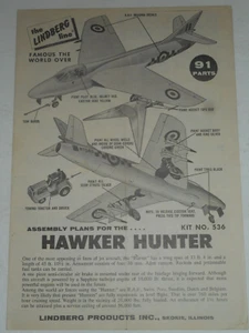 1959 LINDBERG HAWKER HUNTER 1/48 Scale Model Kit 536 Assembly Instructions ONLY! - Picture 1 of 3