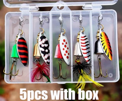 5 Stk Set Metall Köder Spinner Blinker Kurbel Raubfisch Drillingshaken 8Gr Box - Bild 1 von 4