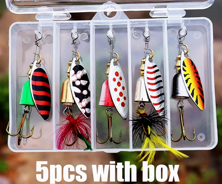 5 Stk Set Metall Köder Spinner Blinker Kurbel Raubfisch Drillingshaken 8Gr Box - Bild 1 von 4