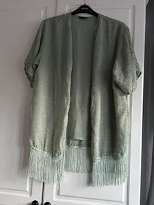 Ladies Kimono Size 20 From New Look Pale Green Animal Print With Tassels Vgc - Picture 1 of 8