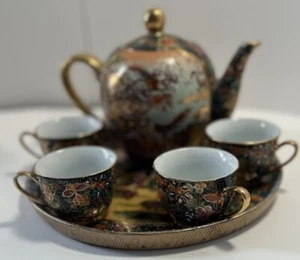 Satsuma Vintage Hand Painted Japanese Lustre Glaze Seven Piece Tea Set - Picture 1 of 16