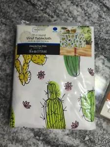 Mainstays Cactus Pattern PEVA Vinyl Tablecloth 70in Round NEW