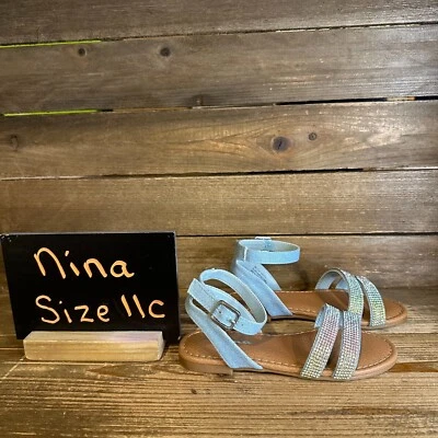 Novo Na Caixa Sandálias de Tiras Pequenas Crianças Nina Cameena Azul Deslumbrado Tamanho 11 C - Imagem 1 de 4