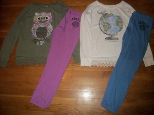 JUSTICE 2 PC OWL GLOBE CROCHET SWEATSHIRT TOP & PANTS ACTIVE SET GIRLS SZ 18 20 - Picture 1 of 8