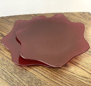 2 Annieglass Scalloped Handcrafted 11.5" Dinner Plates 1997 1998 Signed Red USA - Picture 1 of 12